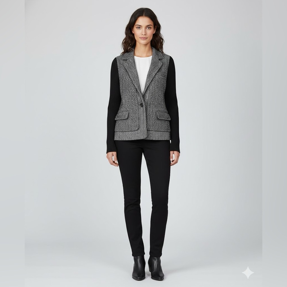 Diane Von Furstenberg Black and Gray Tweed Wool Blend Jacket